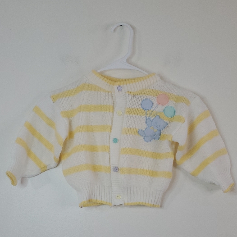 Vintage Fisher Price Stripped Button Sweater Size 24 Months Teddy Bear Balloon - Picture 1 of 10